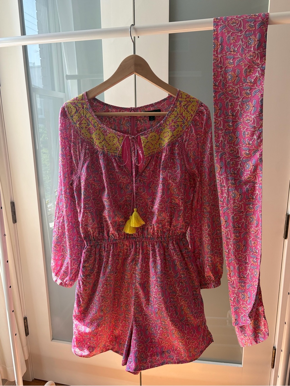 Bright & Beautiful Embroidered J. Crew Romper (Pink/Yellow)